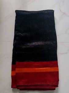 Elegant Black Saree with Red Border