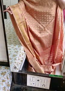 jari woven shiney chiku colour saree