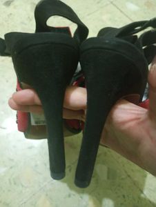 Clarks Black &amp; Red Shola Curtain Embellished