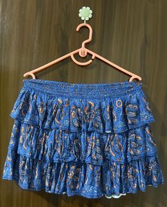Blue Tiered Ruffle Mini Skirt