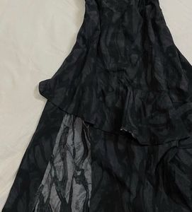 Black Lace-Up Puff Sleeve Mini Dress