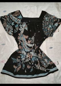 Boho Black Floral Print Top