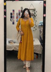 Yellow Printed Anarkali Kurta