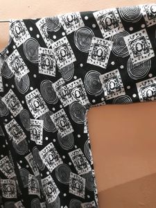 Women Black And White Kurti With Front Slit