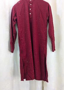 Men's Maroon Kurta with Sequins