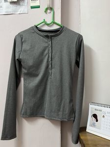 grey henley long sleeve top