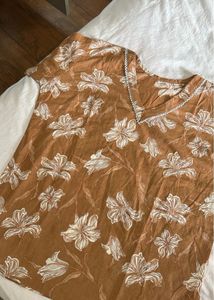 Brown Floral Print Kurta