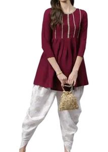 Burgundy Tunic and Dhoti Pants Set
