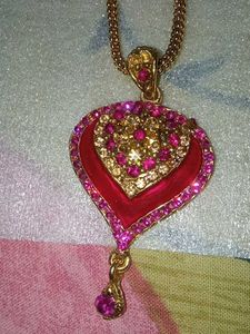 Stunning Pink &amp; Gold Heart Necklace &amp; Earrings