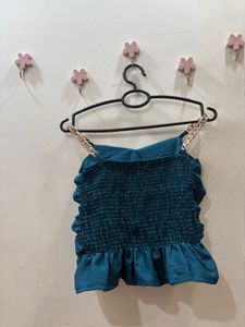 Teal ruched chain strap crop top| Stretchable