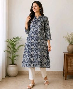 💙👣Navy Blue Floral Print Kurta