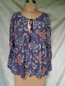 Boho Floral Print Tie-Neck Tunic Top