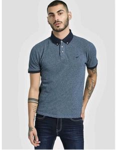 Men's Blue Textured Polo T-Shirt