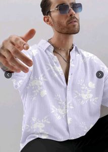 Men's Striped Floral Print Shirt