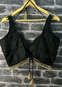 Padded Raw Silk Drawstring Dropping Lace Blouse