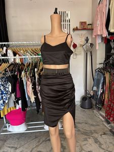 Black Crop Top and Skirt Set