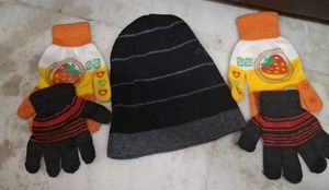 Kids Hand Gloves And Woolen Cap
