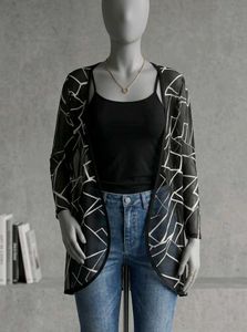 Black & White Geometric Abstract Sheer Shrug.