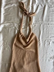 Nude Ribbed Halter Neck Dress