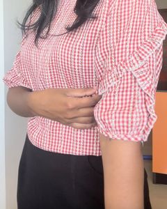 Red & White Gingham Ruffle Sleeve Top
