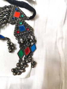 Oxidised Black Metal Ethnic Necklace