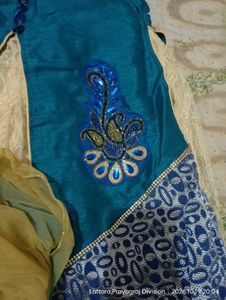 Teal Blue Embroidered frock suit set