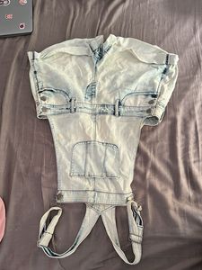 Light Wash Denim Overall Shorts