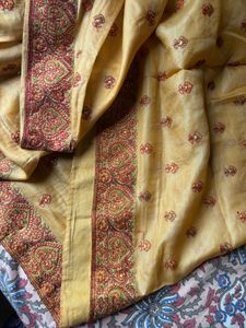 Pure tussar kasmiri sozni embroidery sari
