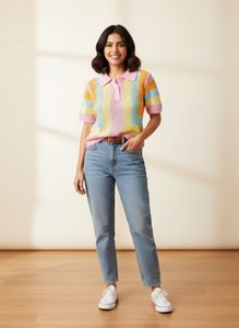 Colorful Crochet Knit Polo Shirt