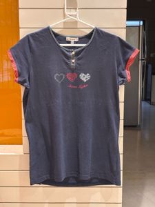 Cute Navy Blue Heart T-Shirt