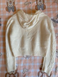 Cream Cable Knit Zip-Up Hoodie