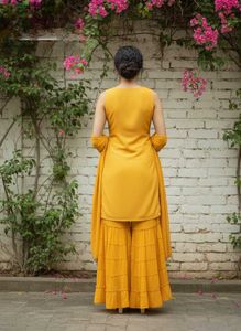 Yellow Embroidered Kurta Set with Sharara