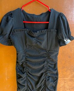 Chic Ruched Black Mini Dress