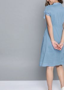 Stylish Blue Striped Shirt Dress