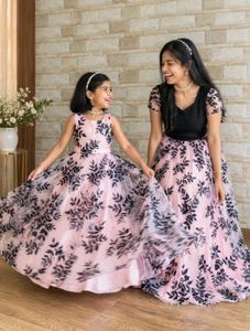 sisters  Matching Pink &amp; Black Floral Gown Combo