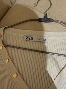 ZARA White Ribbed Cropped Top