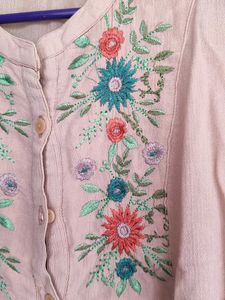 Pink Embroidered Kurta Top