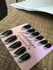 Black Glitter French Tip Press-On Nails