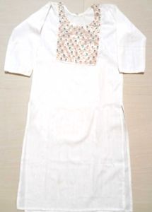 White Kurta with Embroidered Neckline