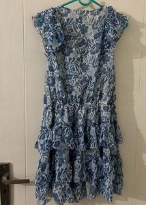 Blue Floral Ruffled Dress