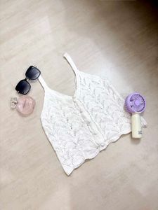 White Crochet Button-Up Cami