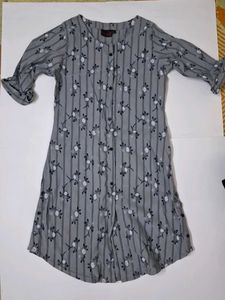 Grey Floral Striped Kurta