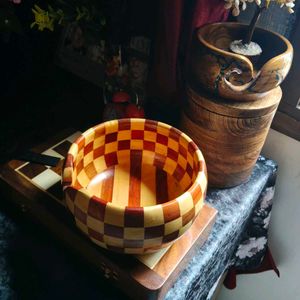 Wooden handmade chessboard pattern Bowl