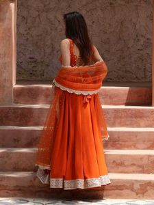 Orange Embroidered Lehenga Choli Set
