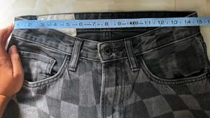 Checkerboard Print Wide Leg Jeans