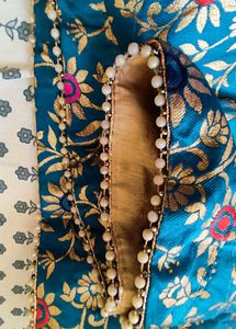 Teal Blue Floral Brocade Skirt