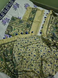 Handpainted Madhubani painting kurta set material
