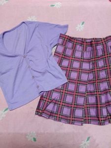 purple top and pencil skirt korean style