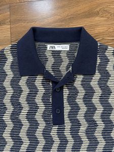 ZARA Retro Geometric Knit Polo Shirt