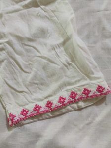 Elegant White Kurta with Pink Embroidery